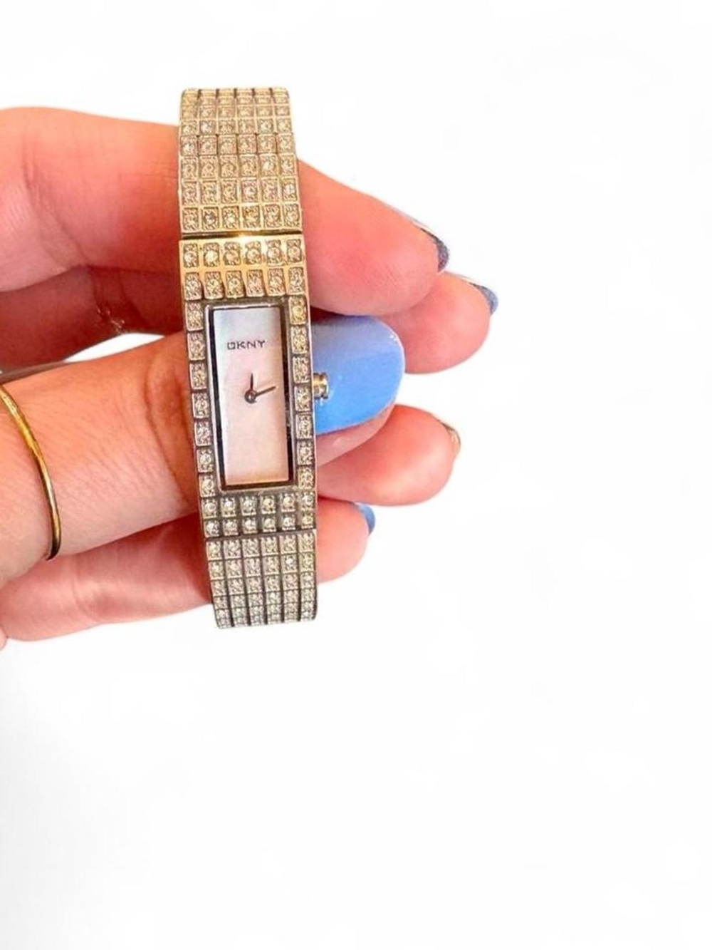 DKNY Silver Crystal-Accented Bracelet Watch with Mother-of-Pearl Dial